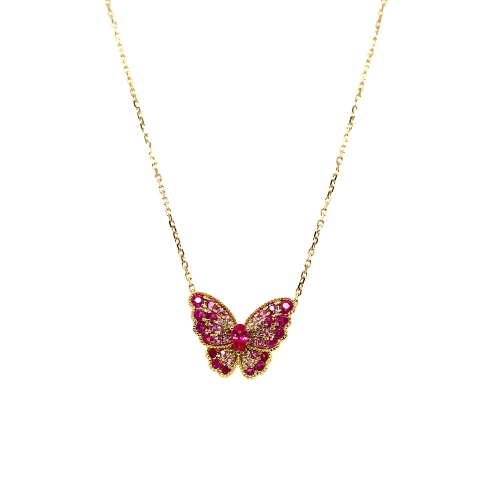 Pink Sapphire & Natural Diamond Butterfly Necklace