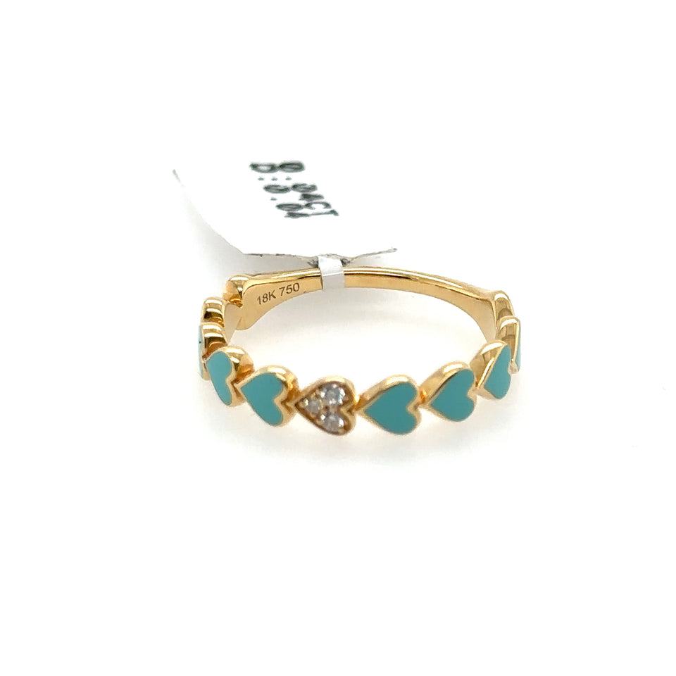 Heart Diamond and Turquoise Enamel Ring