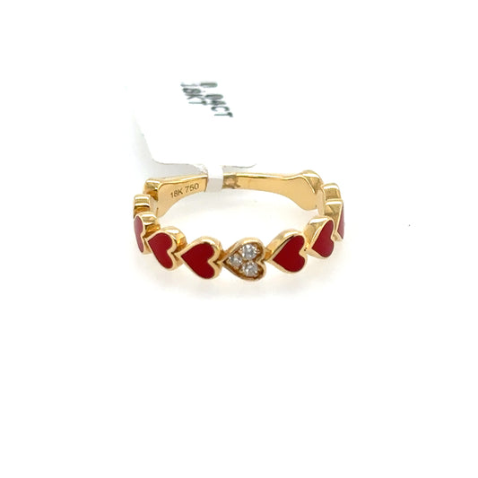 Heart Diamond and Red Enamel Ring