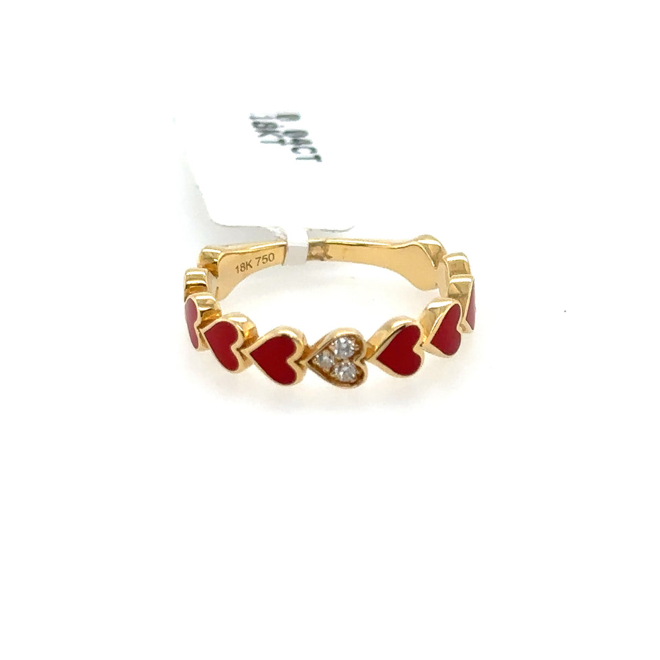 Heart Diamond and Red Enamel Ring
