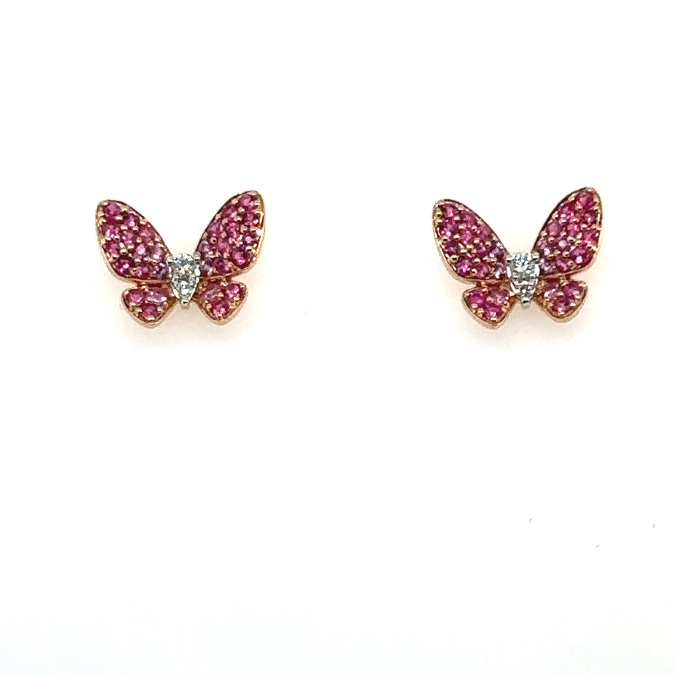 Pink Sapphire Butterfly Studs