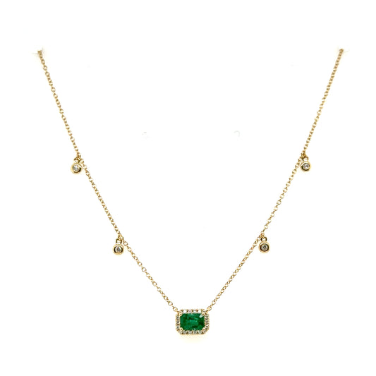 Emerald & Diamond Halo Necklace