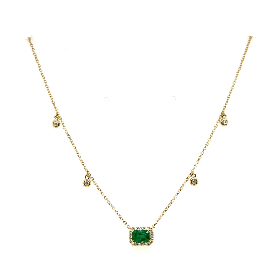 Emerald Pendant Necklace with Diamond Chain