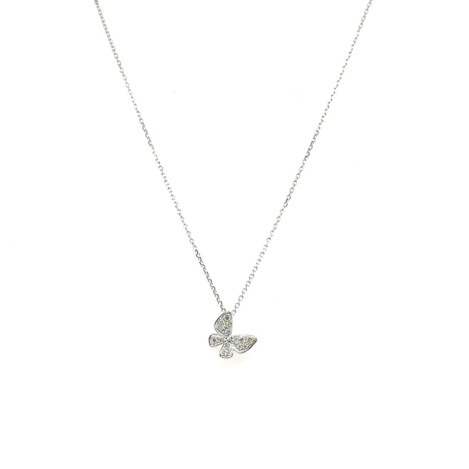 18K White Gold Butterfly Diamond Pendant Necklace