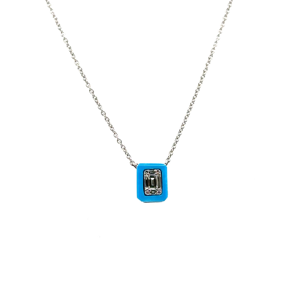 Turquoise with Invisible Set Diamond Necklace