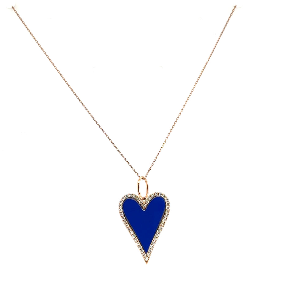 Blue Lapiz Diamond Outline Heart Necklace