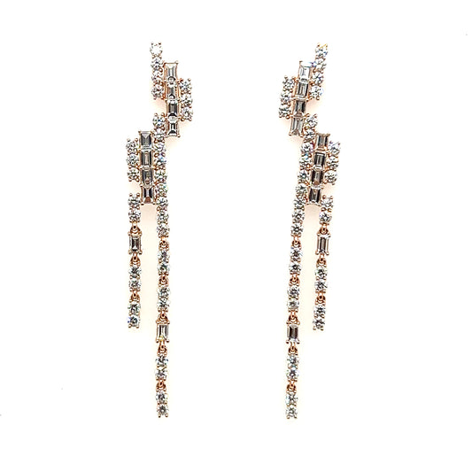 Round and Baguette Diamond Hanging Earring