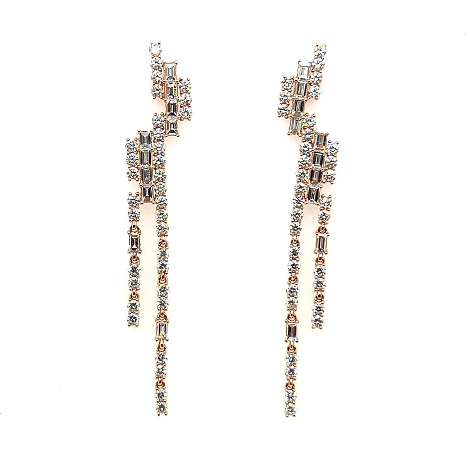 Round and Baguette Diamond Hanging Earring