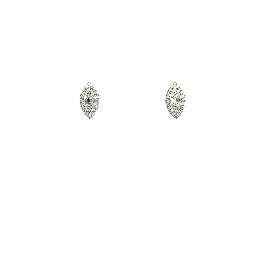 18K White Gold Marquise Diamond Cluster Studs