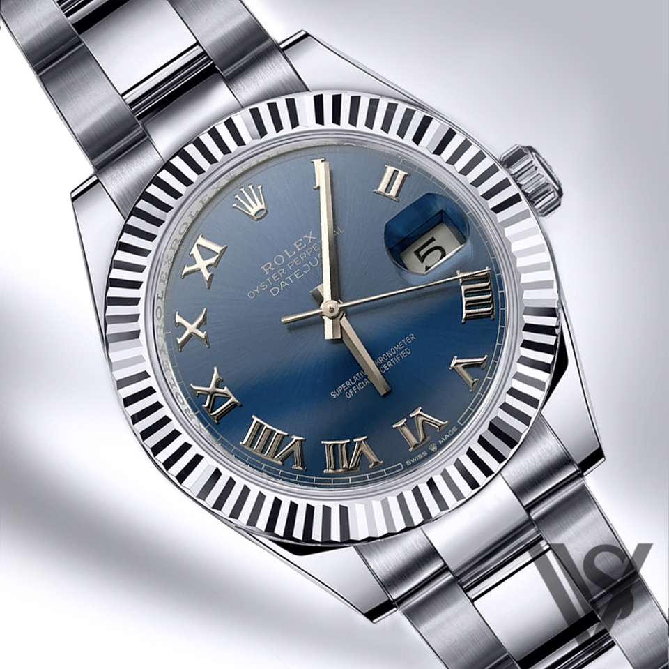 Rolex - Datejust - 41mm Blue Roman Dial 18K White Gold Fluted Bezel Stainless Steel Oyster Bracelet Men's Watch