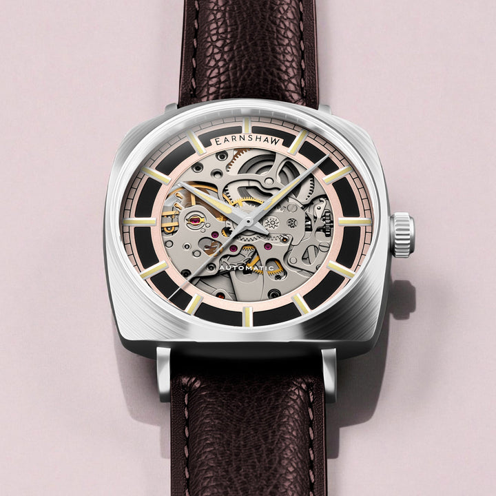 City Of London Moorgate Skeleton Automatic Rose Gold / Genuine Leather Strap Ros