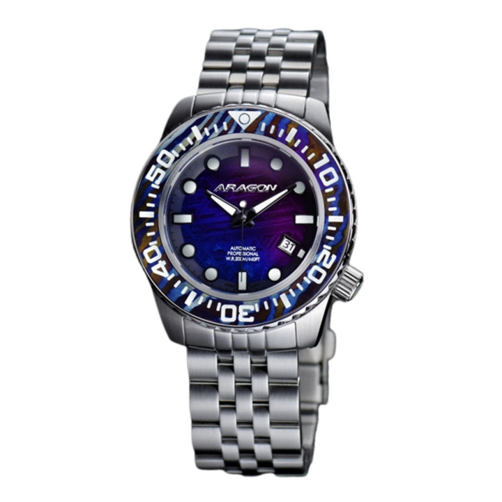 EVO Meteorite Swiss Automatic Limited Edition Titanium Damascus Bezel - Blue | D