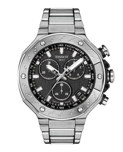 T-Race Chronograph Silver-tone Black Dial