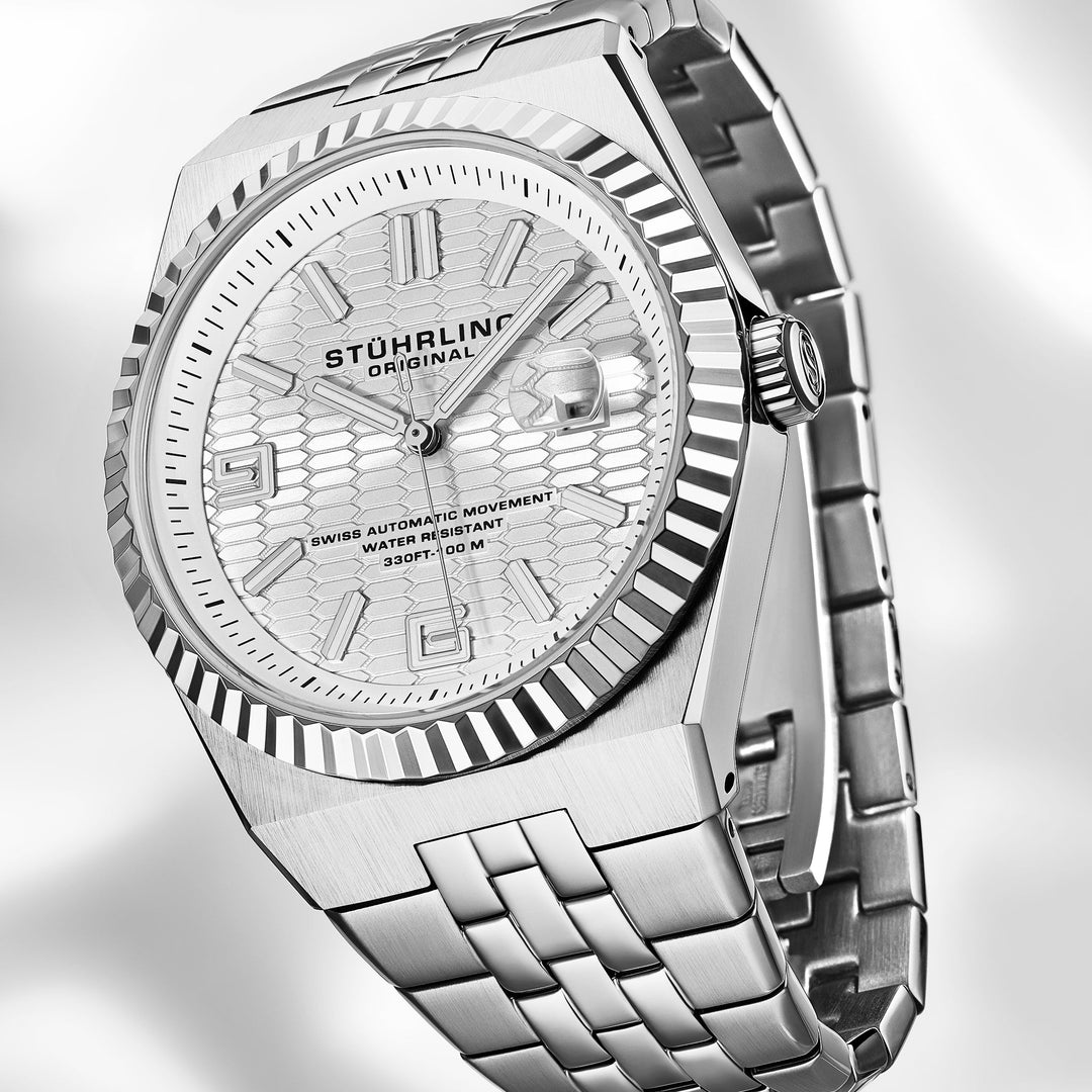 Sentinel 1027 Men's 42mm Silver Guilloché-pattern Dial/Stainless Steel Bracelet