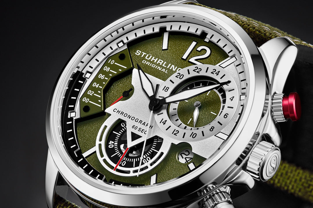 Cordura Quartz 45mm Aviator Green/Leather | Green Dial