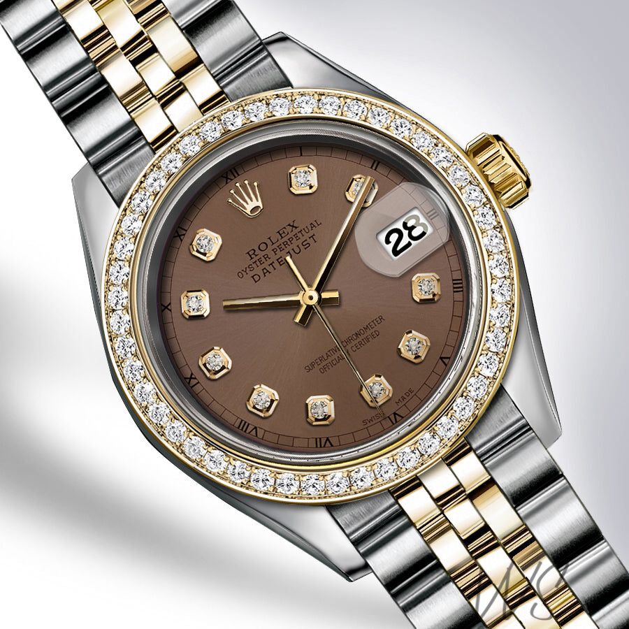 Preowned Rolex - 36mm Datejust Chocolate Brown Diamond Dial with Diamond Bezel Two-tone 18K Yellow Gold & Stainless Steel Jubilee