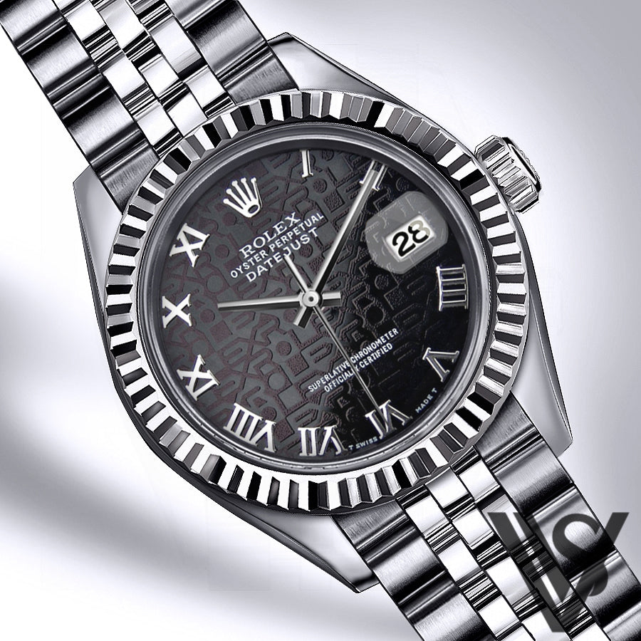 Rolex - Stainless Steel Datejust - Fluted Bezel - Black Jubilee Roman Numeral Dial - Jubilee Bracelet