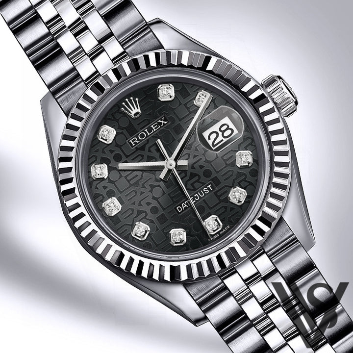 Rolex - Stainless Steel Datejust - Fluted Bezel - Black Jubilee Diamond Dial - Jubilee Bracelet