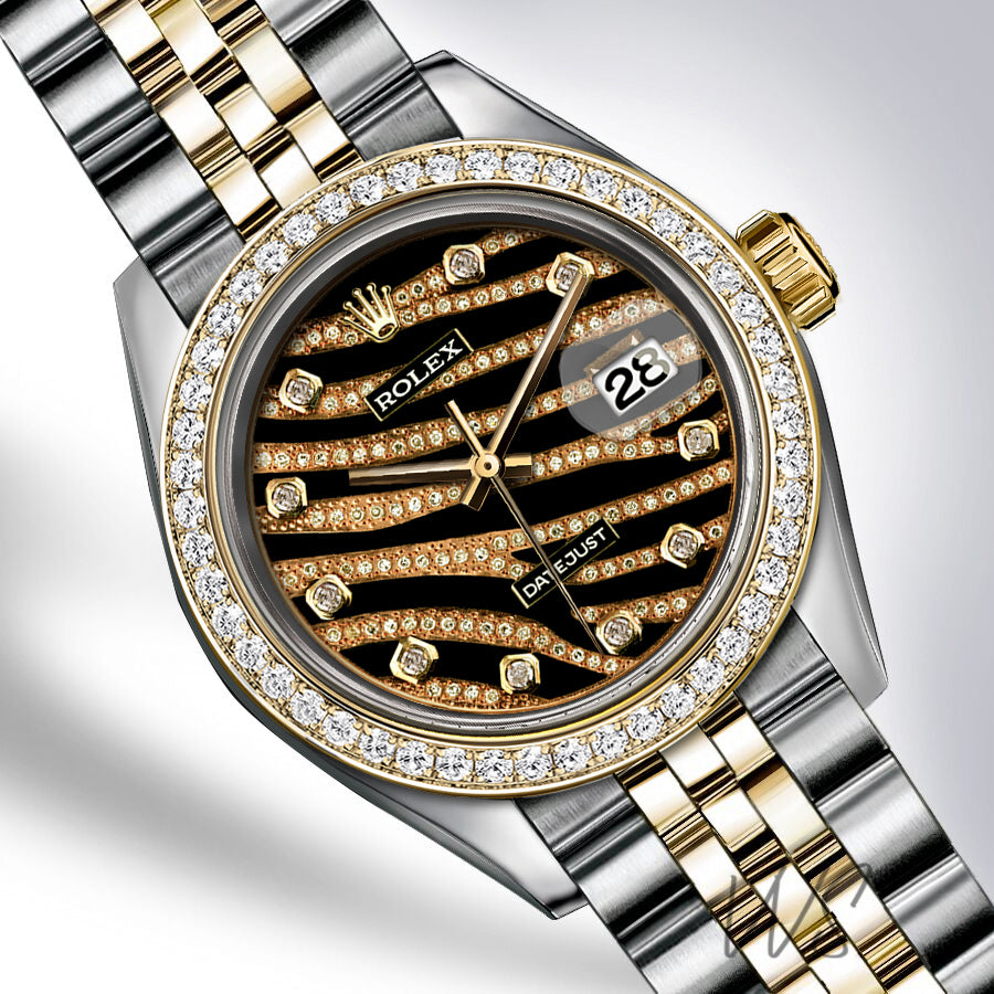 Rolex 31MM TIGER STRIPED DIAL DATEJUST TWO-TONE 18K YELLOW GOLD & STAINLESS STEEL DIAMOND DIAL DIAMOND BEZEL JUBILEE LADIES WATCH PRICE????