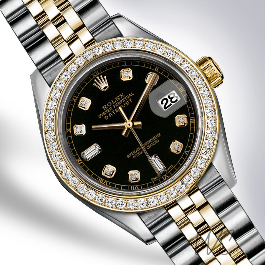 Rolex Steel and Yellow Gold Datejust 31 Watch - Diamond Bezel - Champagne Diamond Dial - Jubilee Bracelet