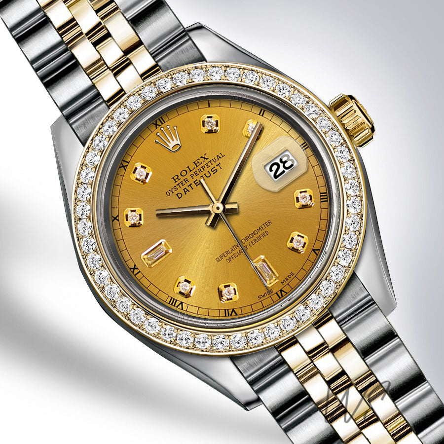 Rolex - Stainless Steel and Yellow Gold Datejust - Diamond Bezel - Yellow Gold 6 & 9 Baguette Diamond Dial - Jubilee Bracelet