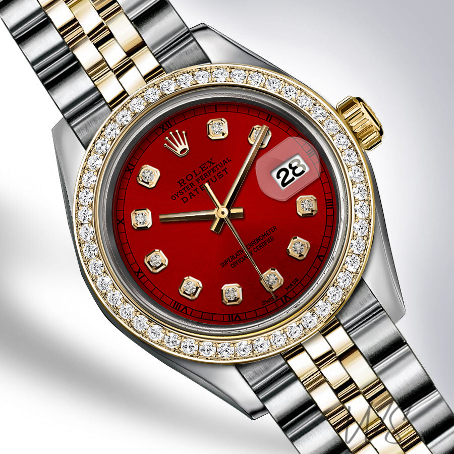 Rolex - Stainless Steel and Yellow Gold Datejust - Diamond Bezel - Blood Red Diamond Dial - Jubilee Bracelet