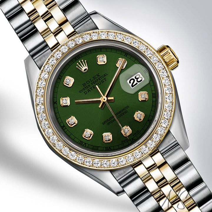 Rolex - Stainless Steel and Yellow Gold Datejust - Diamond Bezel - Forrest Green Diamond Dial - Jubilee Bracelet