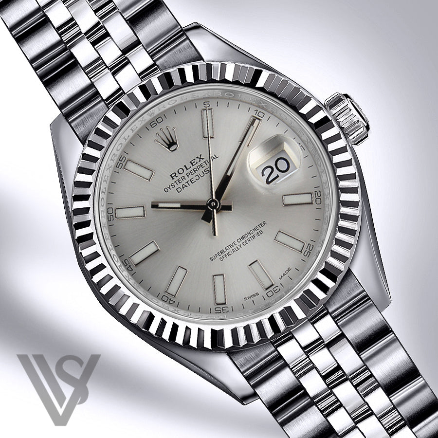 Rolex - Datejust - 36mm Silver Stick Index Dial 18K White Gold Fluted Bezel Stainless Steel Jubilee Bracelet Men's Watch