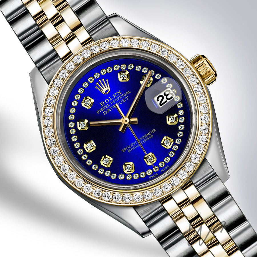 Rolex Rolex 36MM ROYAL BLUE DATEJUST STRING DIAMOND DIAL DIAMOND BEZEL TWO-TONE 18K YELLOW GOLD AND STAINLESS STEEL JUBILEE LADIES WATCH PREOWNED PRICE????