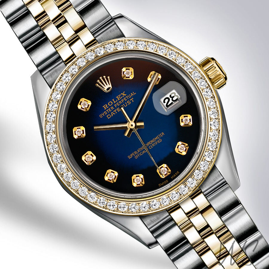 Rolex - Stainless Steel and Yellow Gold Datejust - Diamond Bezel - Blue and Black Vignette Diamond Dial - Jubilee Bracelet