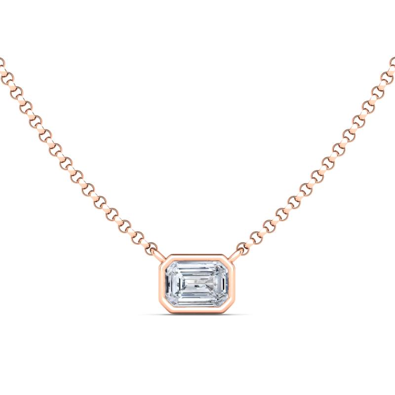 Solitaire Emerald Cut Bezel Diamond Necklace