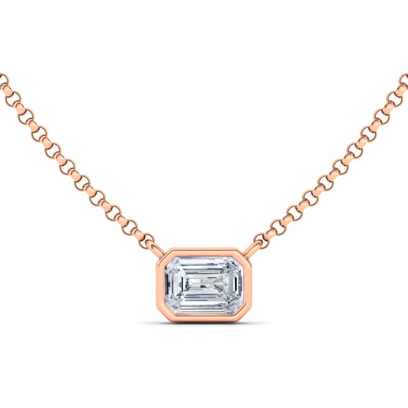 Solitaire Emerald Cut Bezel Diamond Necklace