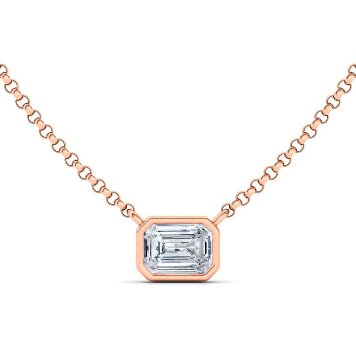 Solitaire Emerald Cut Bezel Diamond Necklace