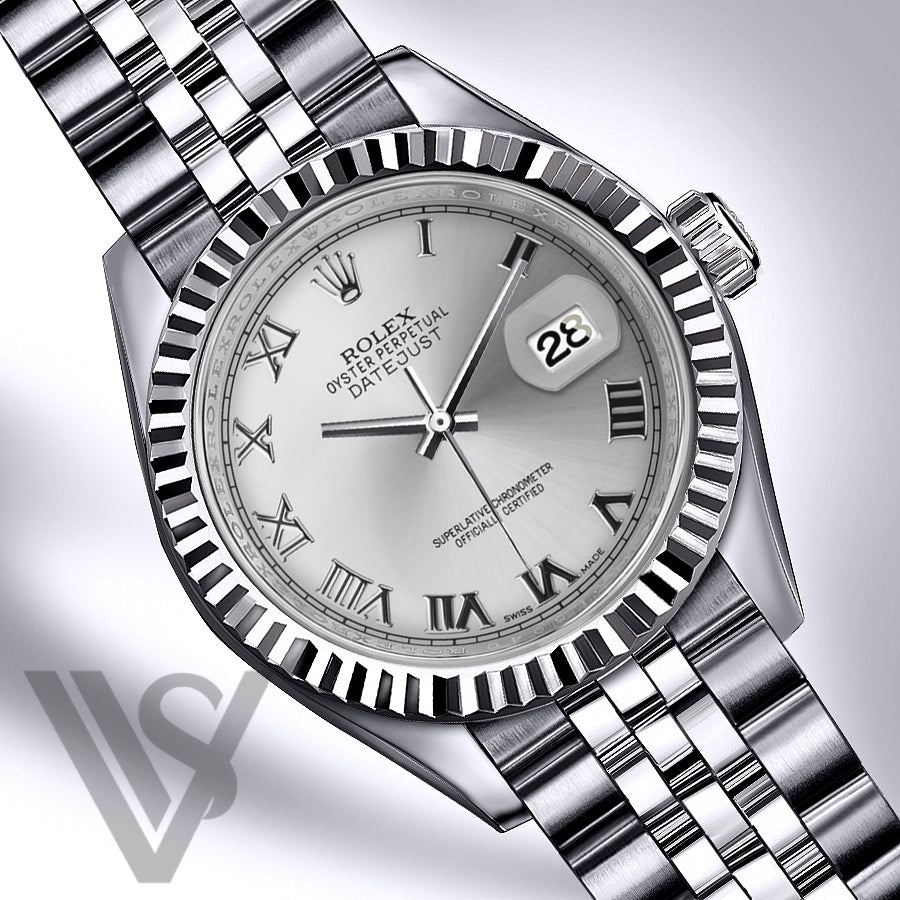 Rolex - Datejust - 36mm Silver Rhodium Roman Dial 18K White Gold Fluted Bezel Stainless Steel Jubilee Bracelet Men's Watch