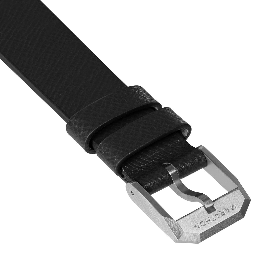 STRAP, 18mm, LEATHER, CROSS HATCH, BLACK, STEEL BUCKLE, XL ITALIAN LEATHER, CROS