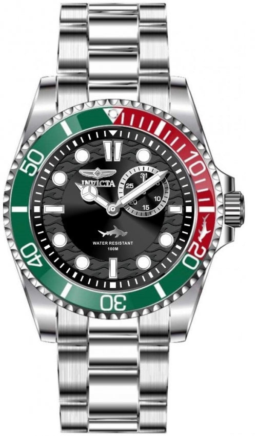 Pro Diver Men Black Dial With a Green And Red Bezel / Stainless Steel Bracelet B