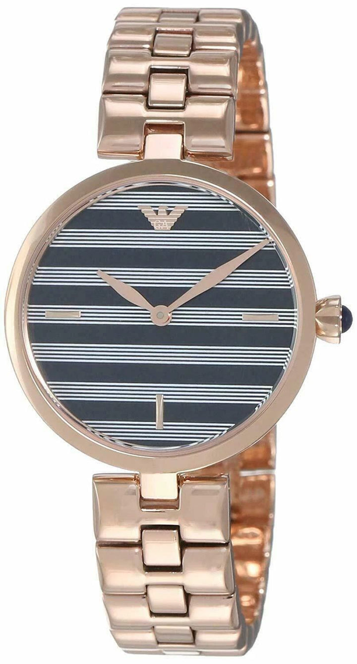 Classic Blue Striped Dial / Rose Gold-Tone Stainless Steel Bracelet Two-Tone Blu