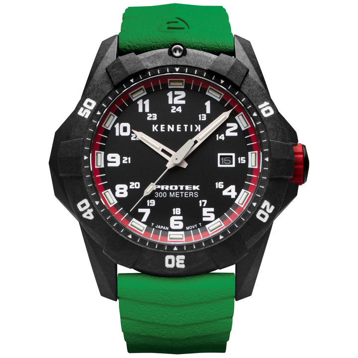 Kenetik Carbon Composite Dive CARBON CASE/BLACK&ROSE DIAL/GREEN STRAP Black-Pink
