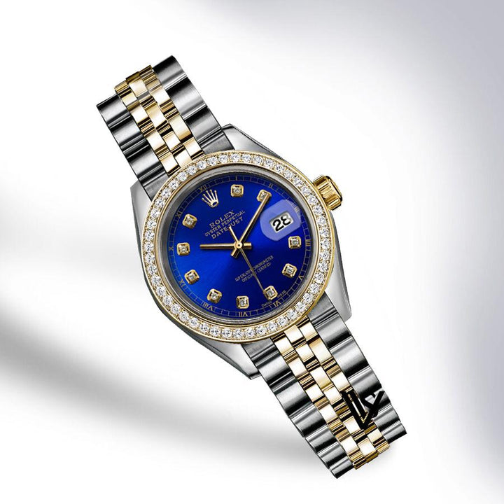 Rolex - Stainless Steel and Yellow Gold Datejust - Diamond Bezel - Royal Blue Diamond Dial Yellow Gold Roman Numeral Track - Jubilee Bracelet