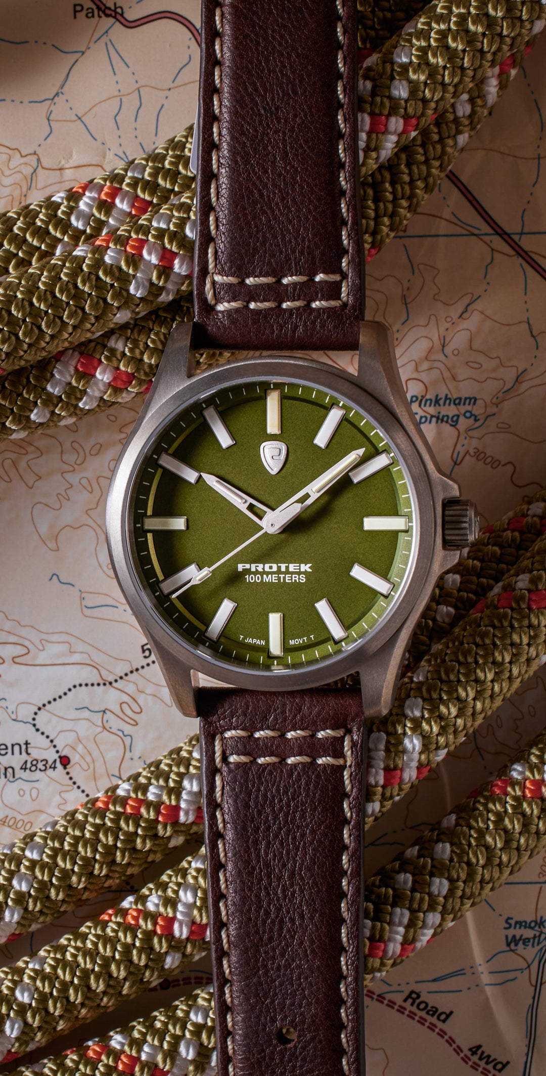 Titanium Field Black Case, Green Dial, Dark Brown Strap | Green Dial