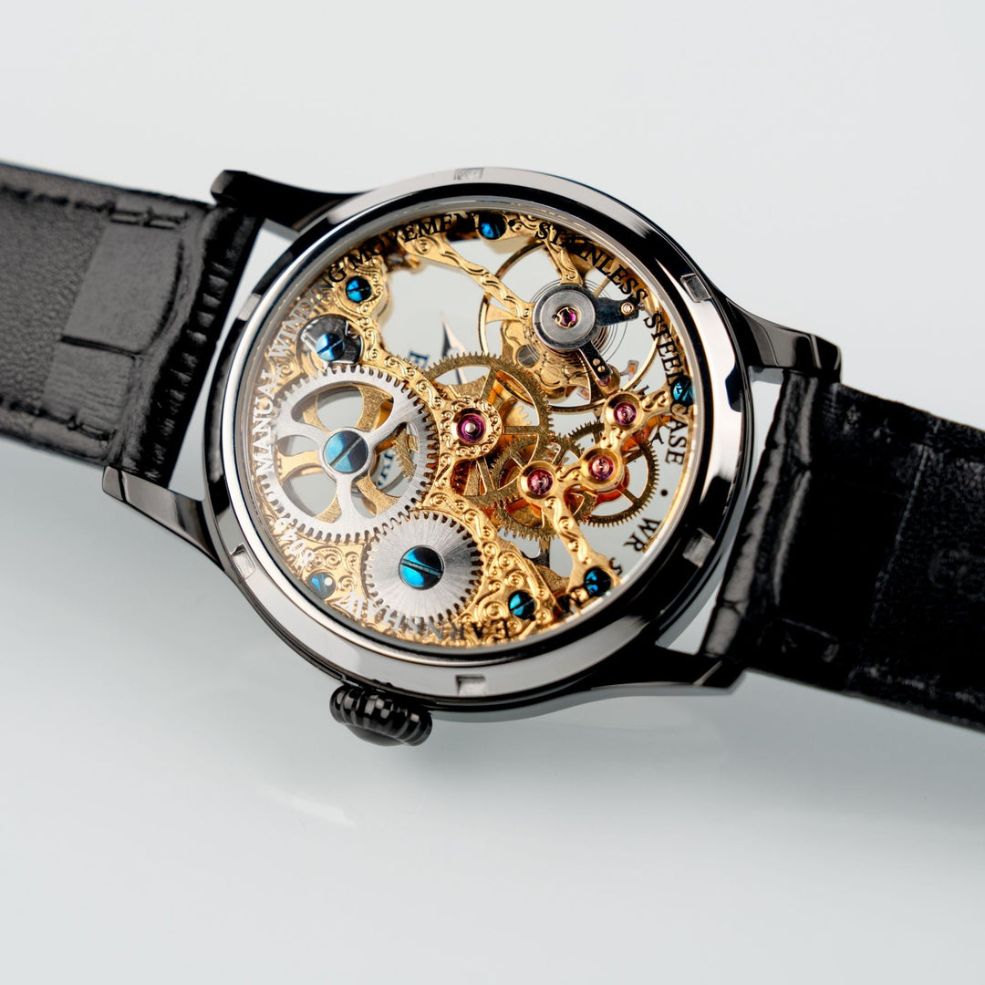 Bauer Mechanical Skeleton Gold / Genuine Leather | Gold Dial