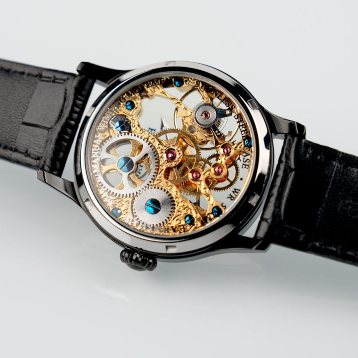 Bauer Mechanical Skeleton Gold / Genuine Leather | Gold Dial