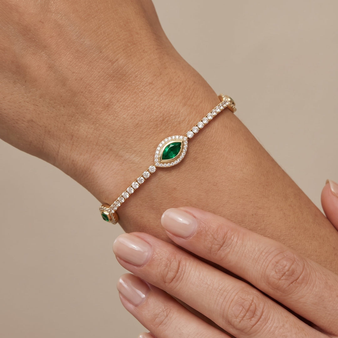 Emerald Triple Evil Eye Bracelet