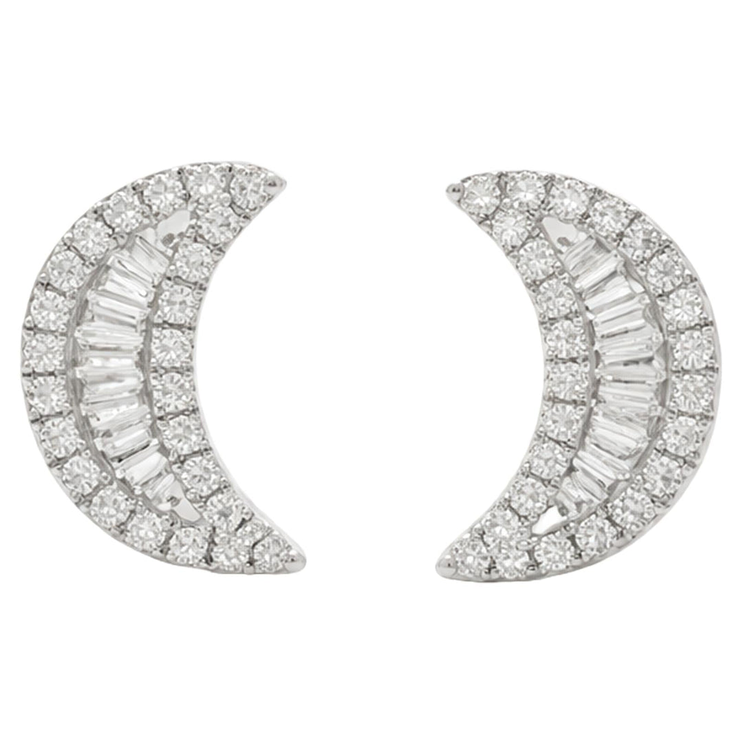 Diamond Crescent Moon Stud Earrings