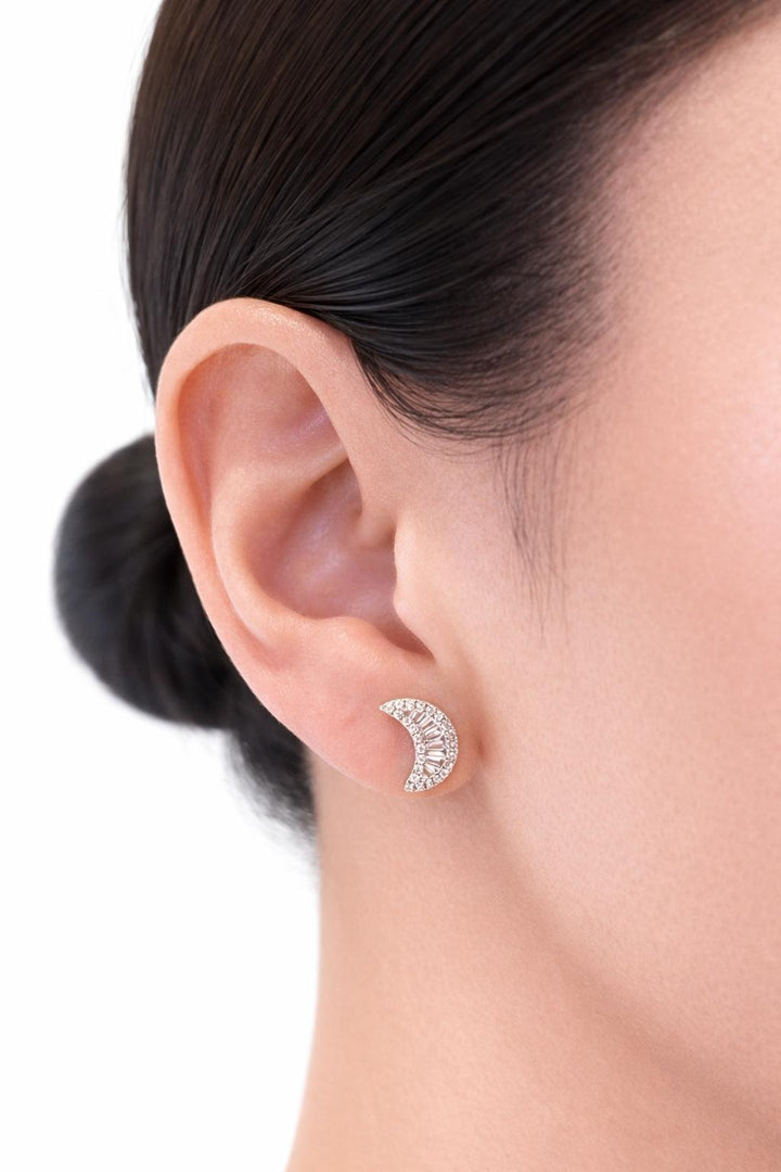 Diamond Crescent Moon Stud Earrings
