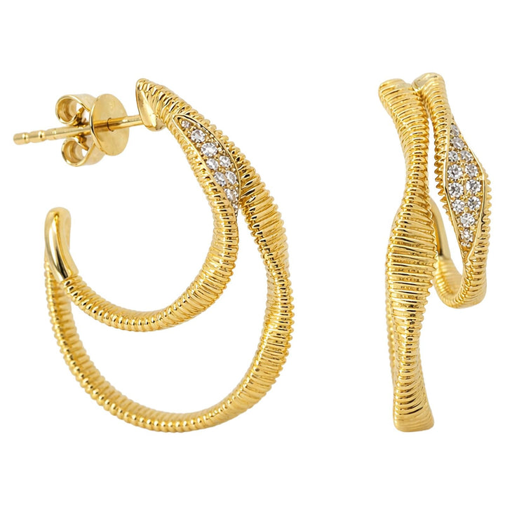 Ribbed Diamond Accent Hoop Earrings