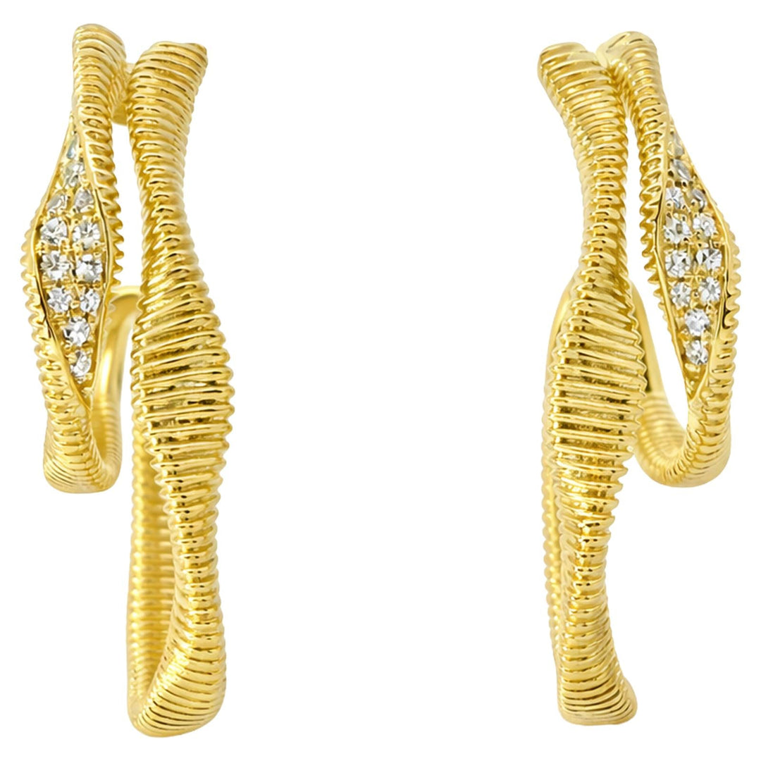 Ribbed Diamond Accent Hoop Earrings