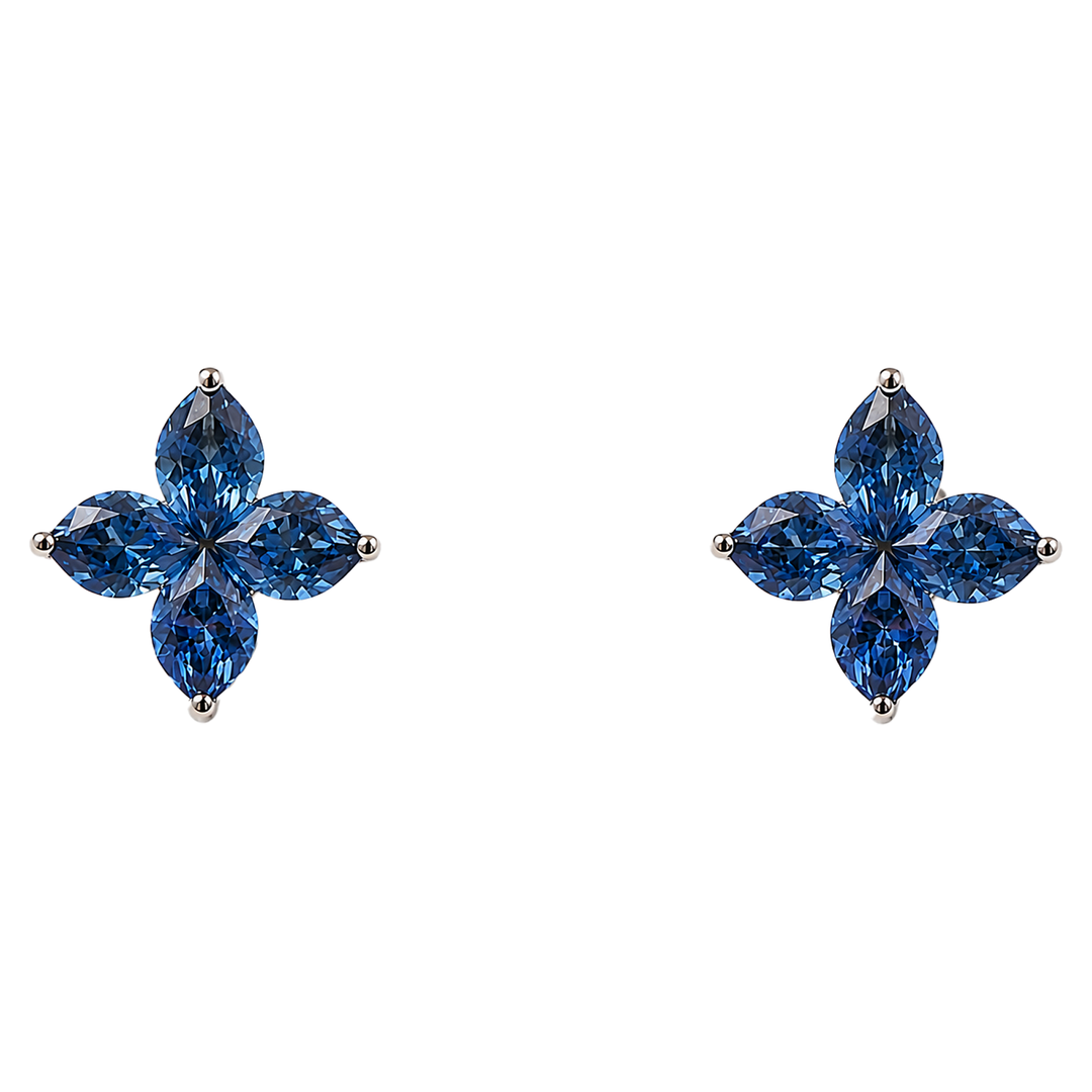 Blue Sapphire Floral Studs