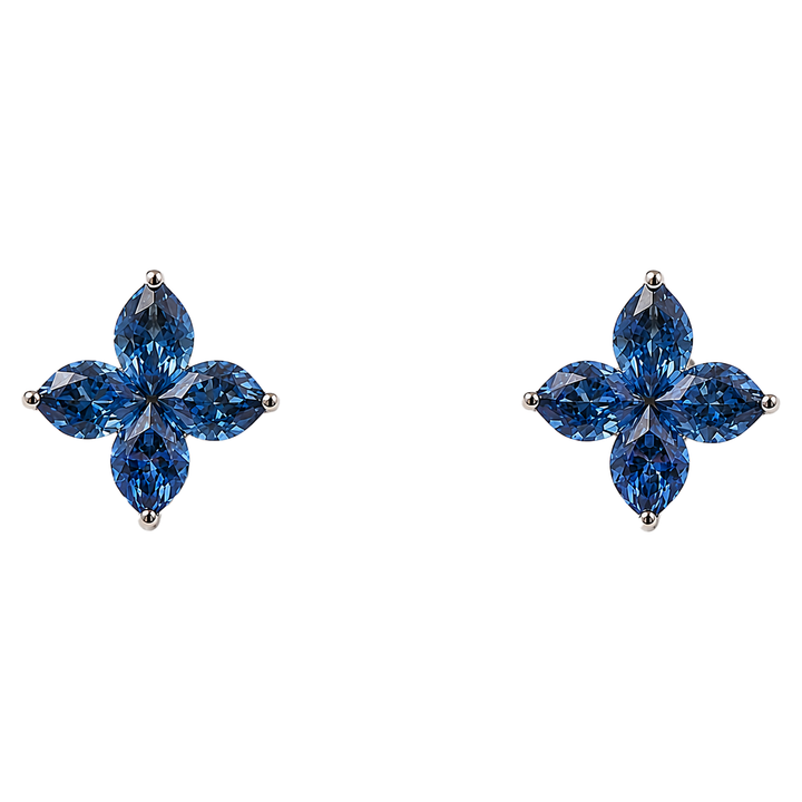Blue Sapphire Floral Studs