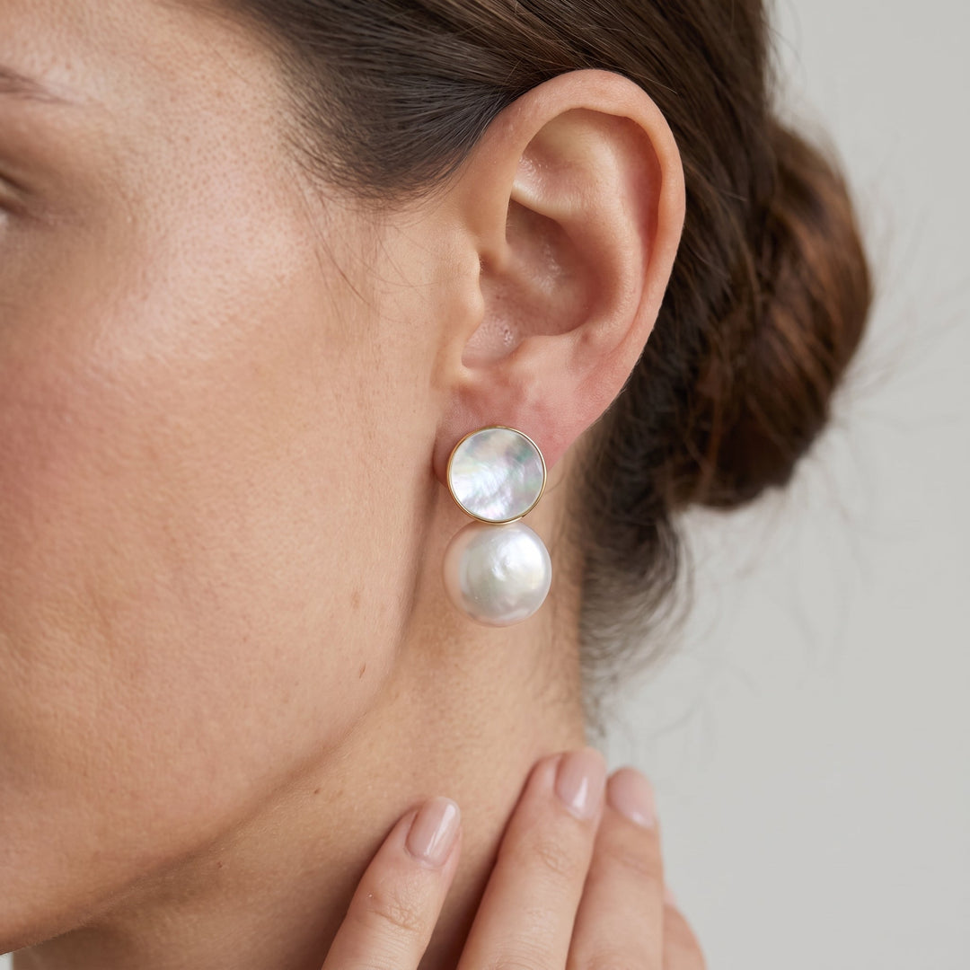 Mother of Pearl Coin Drop Earrings